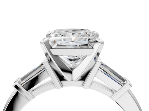 White gold Princess Cut Diamond Solitaire Ring with Tapered Baguette Accents and Four-Prong Setting_101