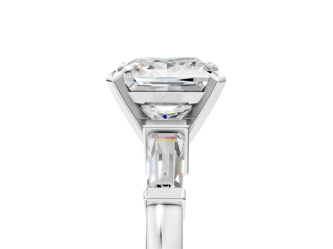 White gold Princess Cut Diamond Solitaire Ring with Tapered Baguette Accents and Four-Prong Setting_102