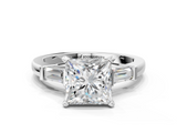 White gold Princess Cut Diamond Solitaire Ring with Tapered Baguette Accents and Four-Prong Setting_113