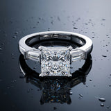 White gold Princess Cut Diamond Solitaire Ring with Tapered Baguette Accents and Four-Prong Setting_136