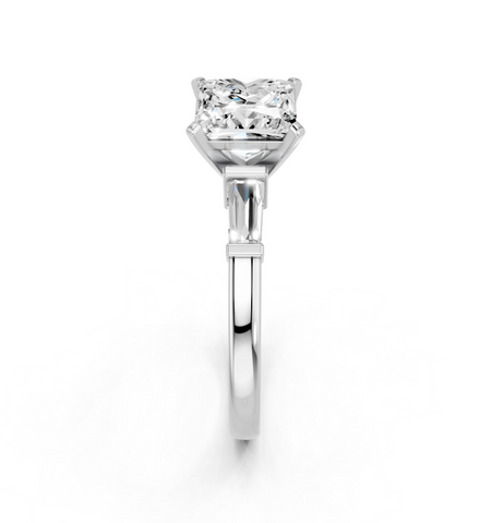 White gold Princess Cut Diamond Solitaire Ring with Tapered Baguette Accents and Four-Prong Setting_30