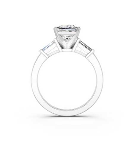 White gold Princess Cut Diamond Solitaire Ring with Tapered Baguette Accents and Four-Prong Setting_31