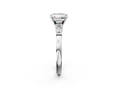 White gold Princess Cut Diamond Solitaire Ring with Tapered Baguette Accents and Four-Prong Setting_98