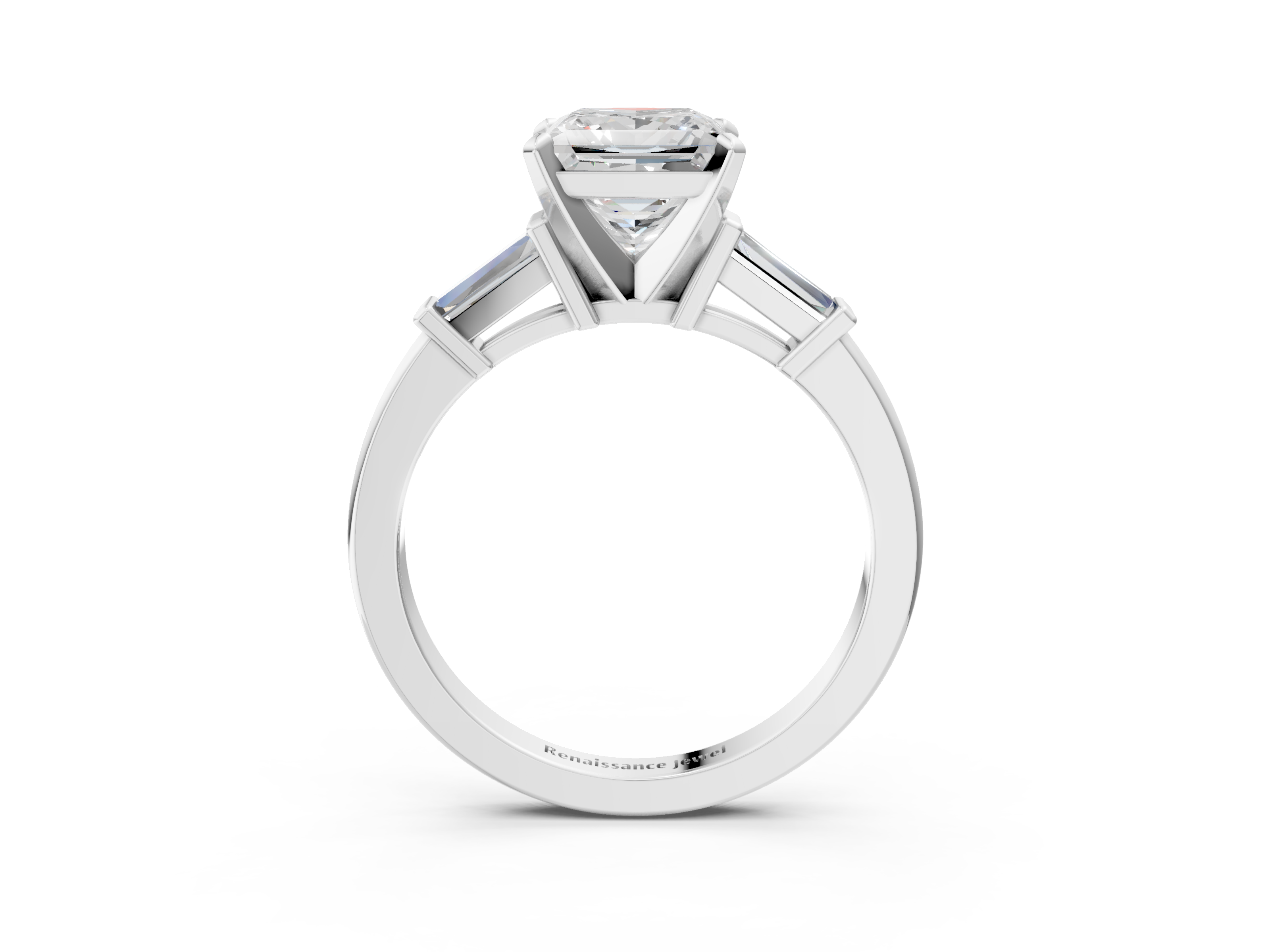White gold Princess Cut Diamond Solitaire Ring with Tapered Baguette Accents and Four-Prong Setting_99