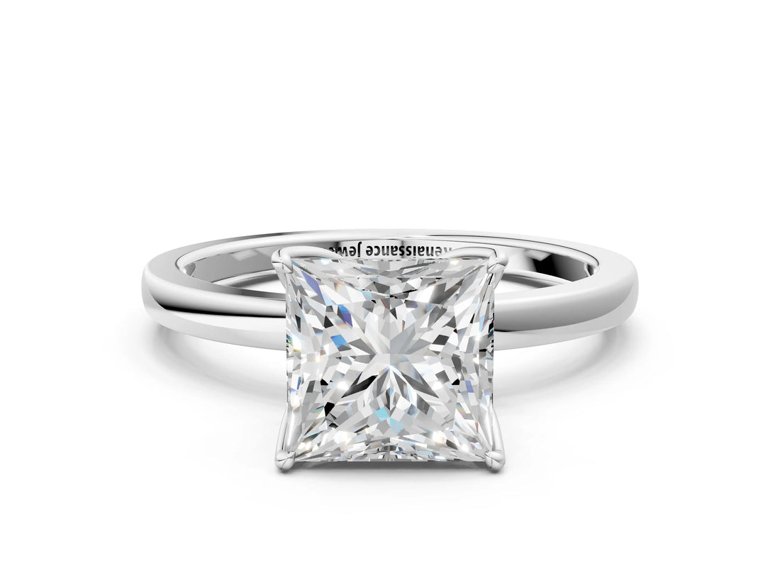 White gold Princess Cut Diamond Solitaire Ring with Thin Band and Prong Setting_12