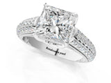 White gold Princess Cut Diamond Solitaire Ring with Three-Row Pavé Band and Four-Prong Setting_44