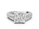 White gold Princess Cut Diamond Solitaire Ring with Three-Row Pavé Band and Four-Prong Setting_45
