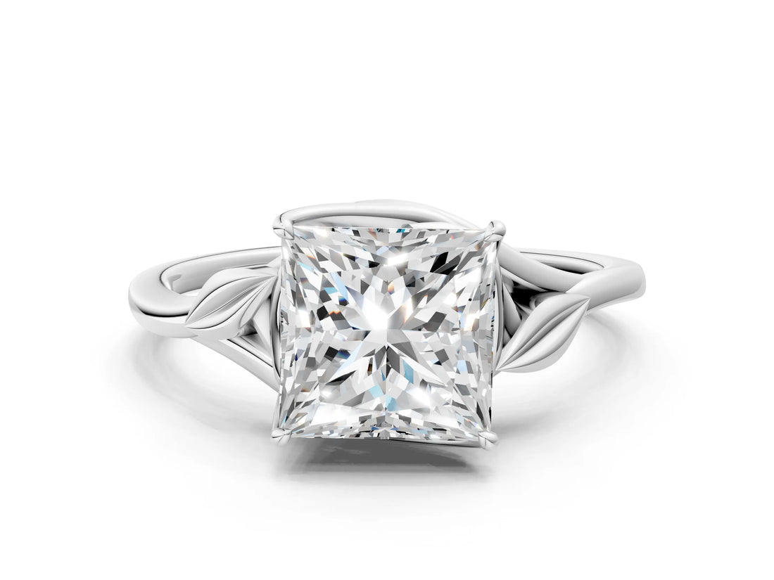 White gold Princess Cut Diamond Solitaire Ring with Twist Band and Four-Prong Setting_90
