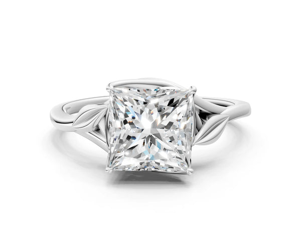 Platinum Princess Cut Bypass Solitaire Engagement Ring Setting with Leaf Shoulders