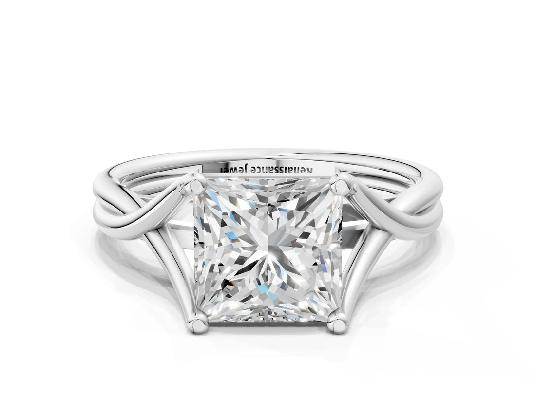 White gold Princess Cut Diamond Solitaire Twist Band Prong Setting Ring_67