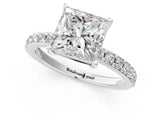 White gold Princess Cut Diamond Solitaire with Pave Band and Four-Prong Setting 1