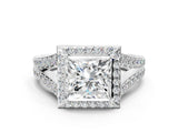 White gold Princess Cut Diamond Split Shank Halo Ring with Four-Prong Setting_68