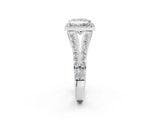 Silver 3.07 Carat D VVS2 Princess Diamond Split Shank Halo Ring with Four-Prong Setting