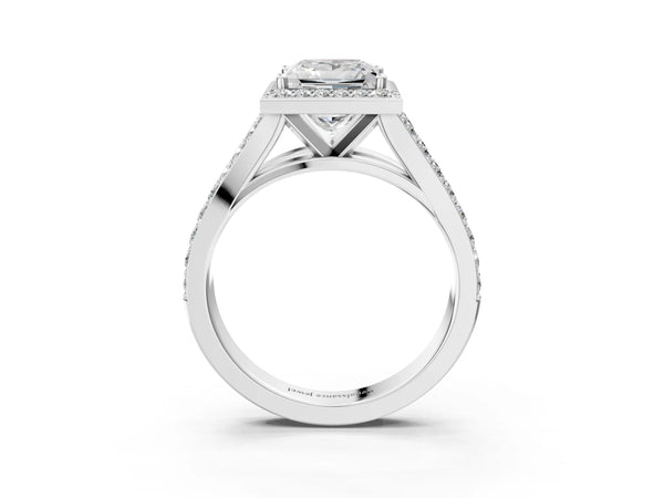Silver 3.07 Carat D VVS2 Princess Diamond Split Shank Halo Ring with Four-Prong Setting