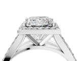 Silver 3.07 Carat D VVS2 Princess Diamond Split Shank Halo Ring with Four-Prong Setting