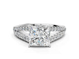 White gold Princess Cut Diamond Split Shank Pavé Engagement Ring with Four-Prong Setting_150