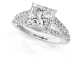 White gold Princess Cut Diamond Split Shank Pavé Engagement Ring with Four-Prong Setting_151