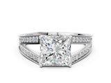 White gold Princess Cut Diamond Split Shank Ring with Pavé Band and Four-Prong Setting_114