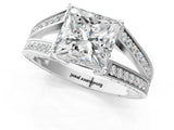 White gold Princess Cut Diamond Split Shank Ring with Pavé Band and Four-Prong Setting_116