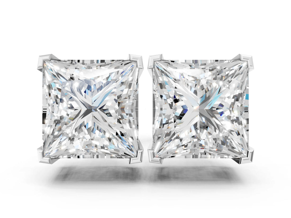 Silver 0.51 Carat E-F VVS-VS Princess Diamond Stud Earrings