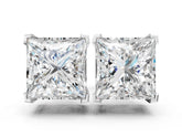 Silver Princess Cut Diamond Stud Earrings