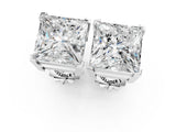 14K White Gold 2.02 Carat D VS2 Princess Diamond Stud Earrings