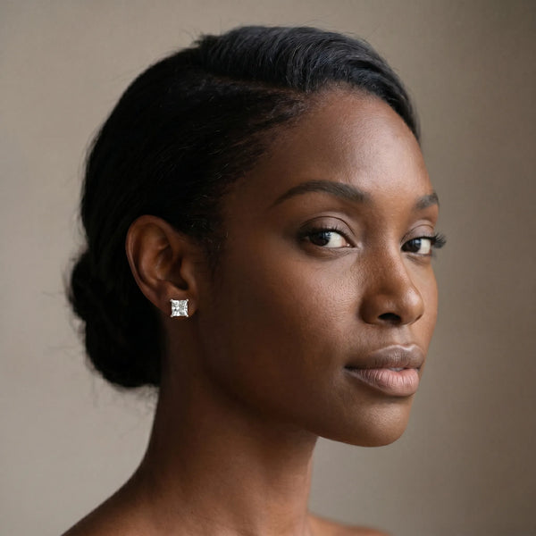 Platinum Princess Cut Diamond Stud Earrings