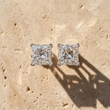 14K White Gold 2.02 Carat D VS2 Princess Diamond Stud Earrings