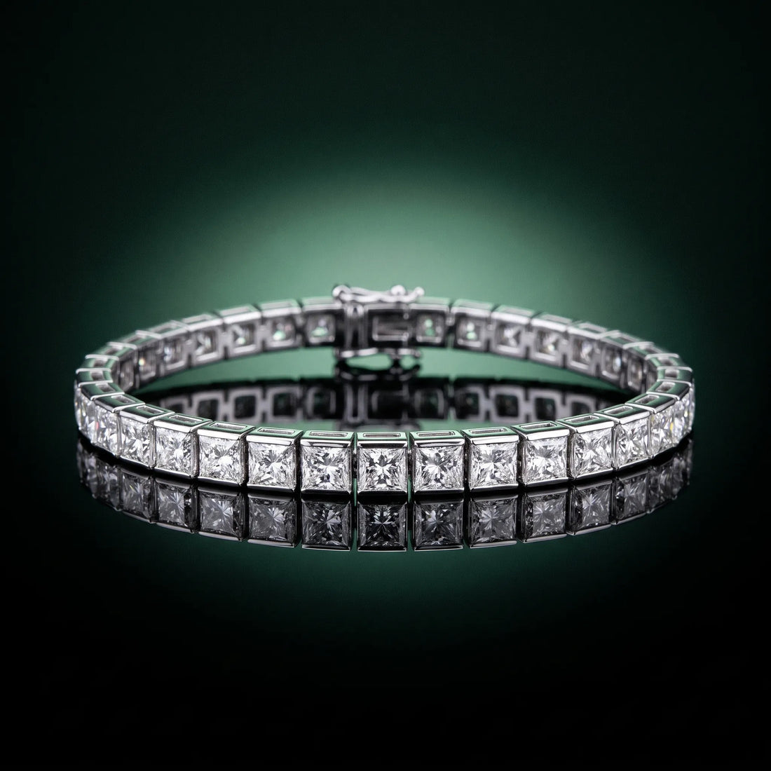 White gold Princess Cut Diamond Tennis Bracelet with Channel Setting_12