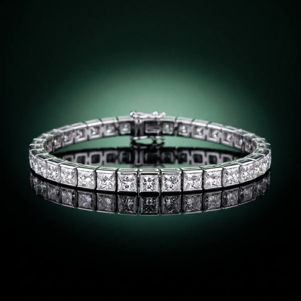 10K White Gold 6.84 Carat E-F VVS-VS Princess Cut Diamond Tennis Bracelet with Channel Setting