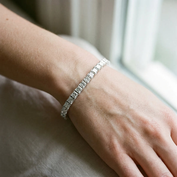 Silver Princess Cut Diamond Tennis Bracelet with Channel Setting
