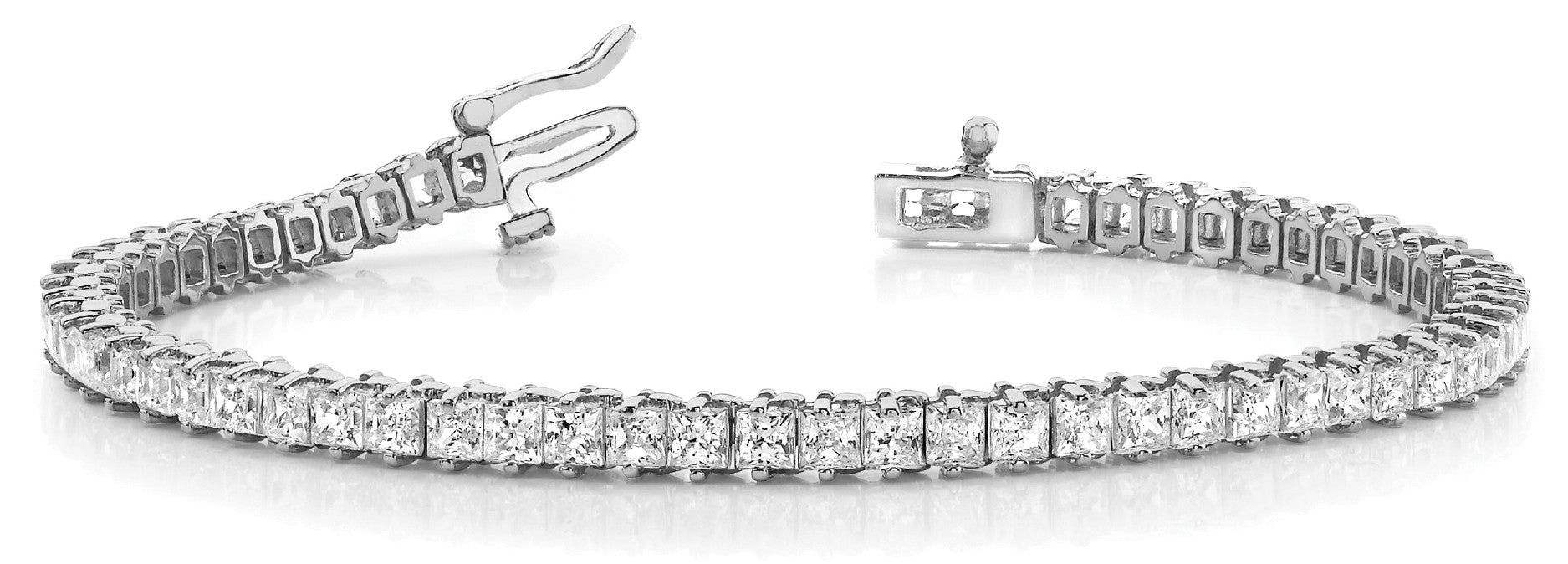 White gold Princess Cut Diamond Tennis Bracelet with Four-Prong Setting