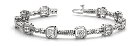White gold Princess Cut Diamond Tennis Bracelet with Rope Band and Bezel Setting