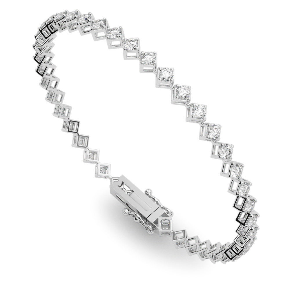 White gold Princess Cut Diamond Tennis Bracelet with Square Prong Setting 1