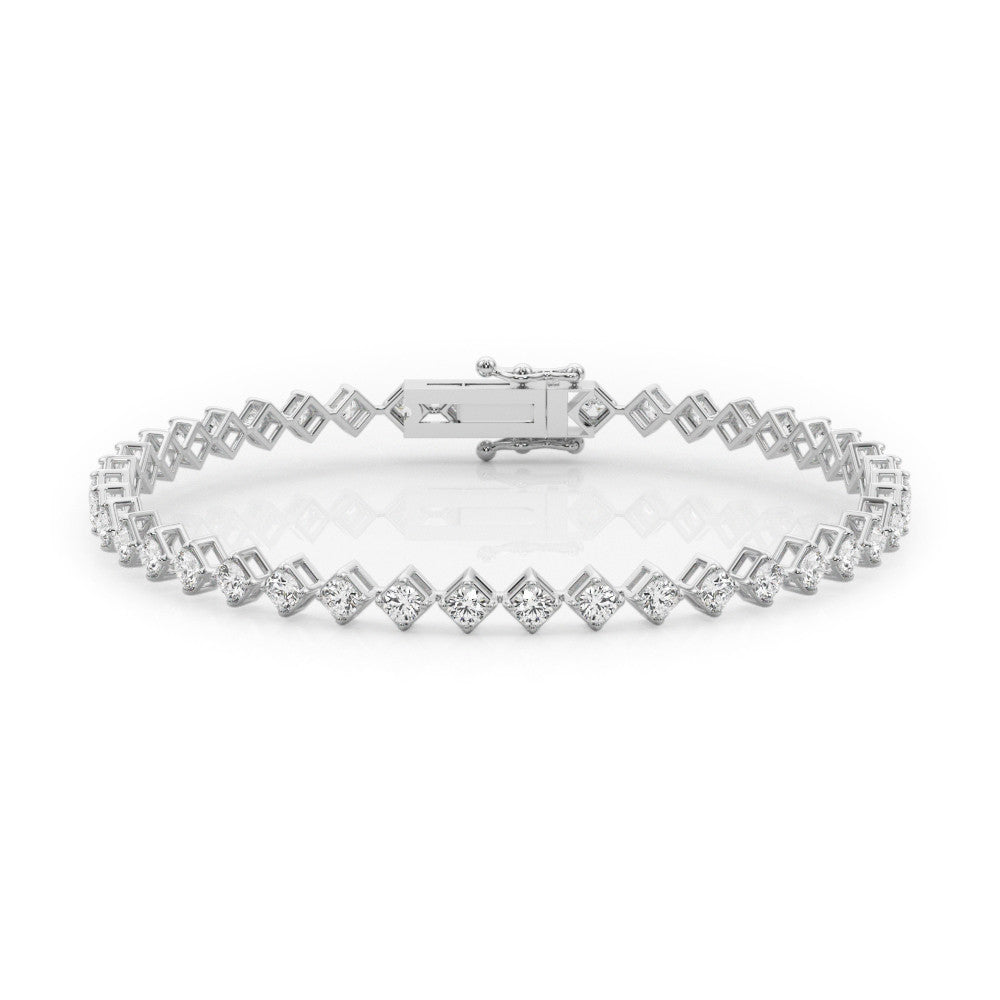 White gold Princess Cut Diamond Tennis Bracelet with Square Prong Setting