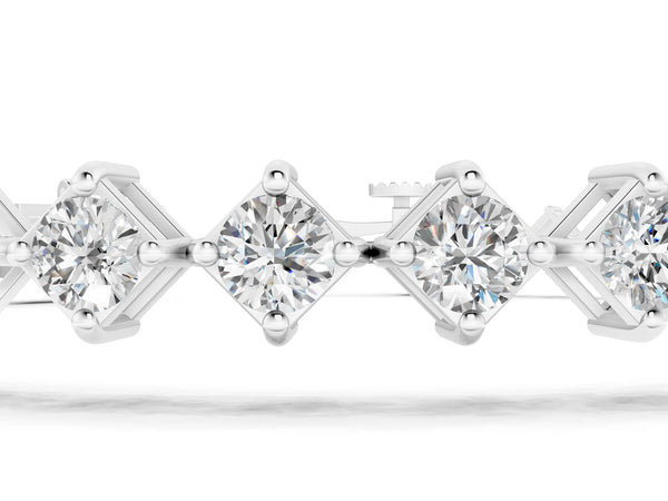 Silver Princess Cut Diamond Tennis Bracelet with Square Prong Setting