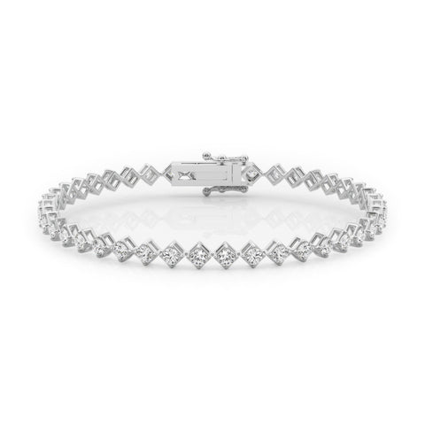 White gold Princess Cut Diamond Tennis Bracelet with Square Prong Setting
