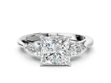 White gold Princess Cut Diamond Three-Stone Ring with Pear Side Stones and Four-Prong Setting_92