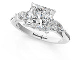 White gold Princess Cut Diamond Three-Stone Ring with Pear Side Stones and Four-Prong Setting_93