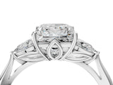 White gold Princess Cut Diamond Three-Stone Ring with Pear Side Stones and Four-Prong Setting_98