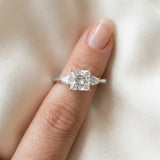 White gold Princess Cut Diamond Three-Stone Ring with Pear  Side Stones and Prong Setting_109