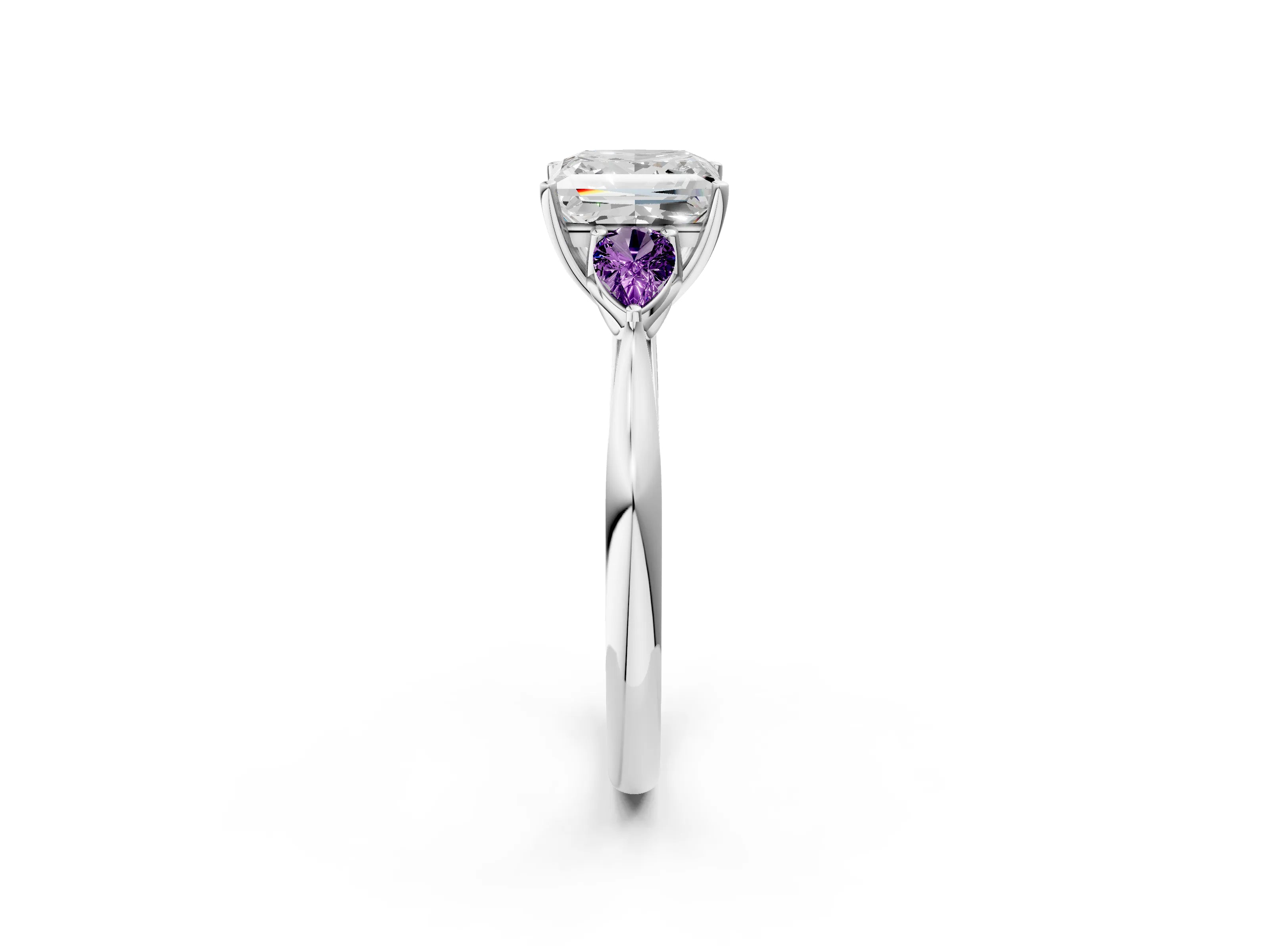White gold Princess Cut Diamond Three-Stone Ring with Pear with Amethyst side stone Side Stones and Prong Setting_26