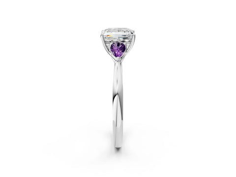 White gold Princess Cut Diamond Three-Stone Ring with Pear with Amethyst side stone Side Stones and Prong Setting_26