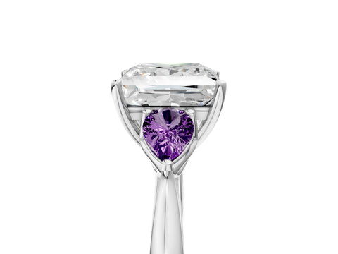 White gold Princess Cut Diamond Three-Stone Ring with Pear with Amethyst side stone Side Stones and Prong Setting_29
