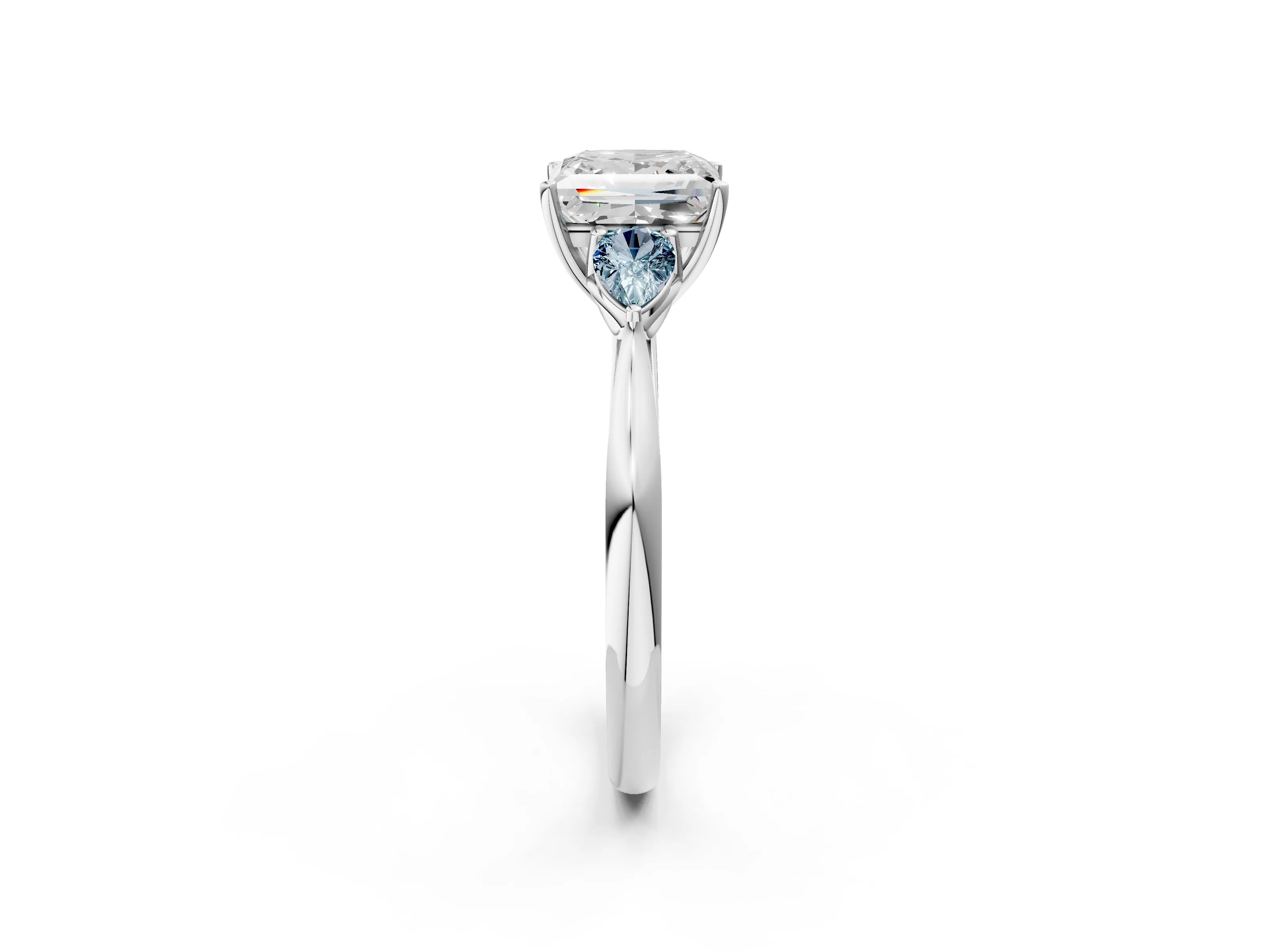 White gold Princess Cut Diamond Three-Stone Ring with Pear with Aquamarine side stone Side Stones and Prong Setting_14