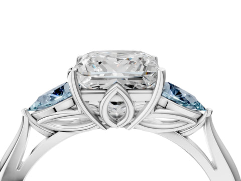 White gold Princess Cut Diamond Three-Stone Ring with Pear with Aquamarine side stone Side Stones and Prong Setting_16