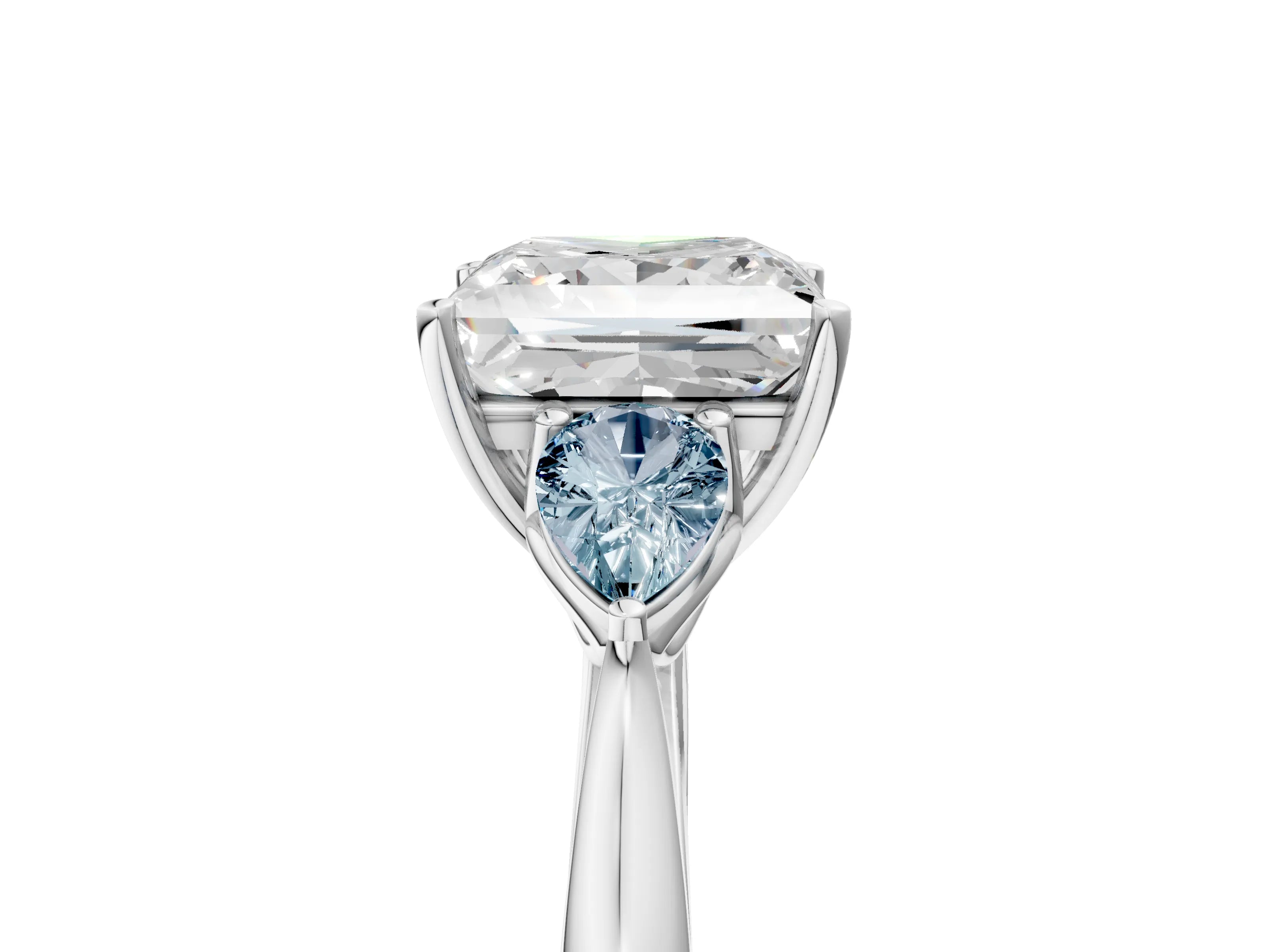 White gold Princess Cut Diamond Three-Stone Ring with Pear with Aquamarine side stone Side Stones and Prong Setting_17