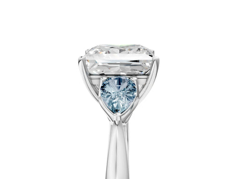 White gold Princess Cut Diamond Three-Stone Ring with Pear with Aquamarine side stone Side Stones and Prong Setting_17