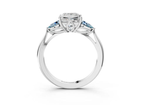 White gold Princess Cut Diamond Three-Stone Ring with Pear with Aquamarine side stone Side Stones and Prong Setting_27