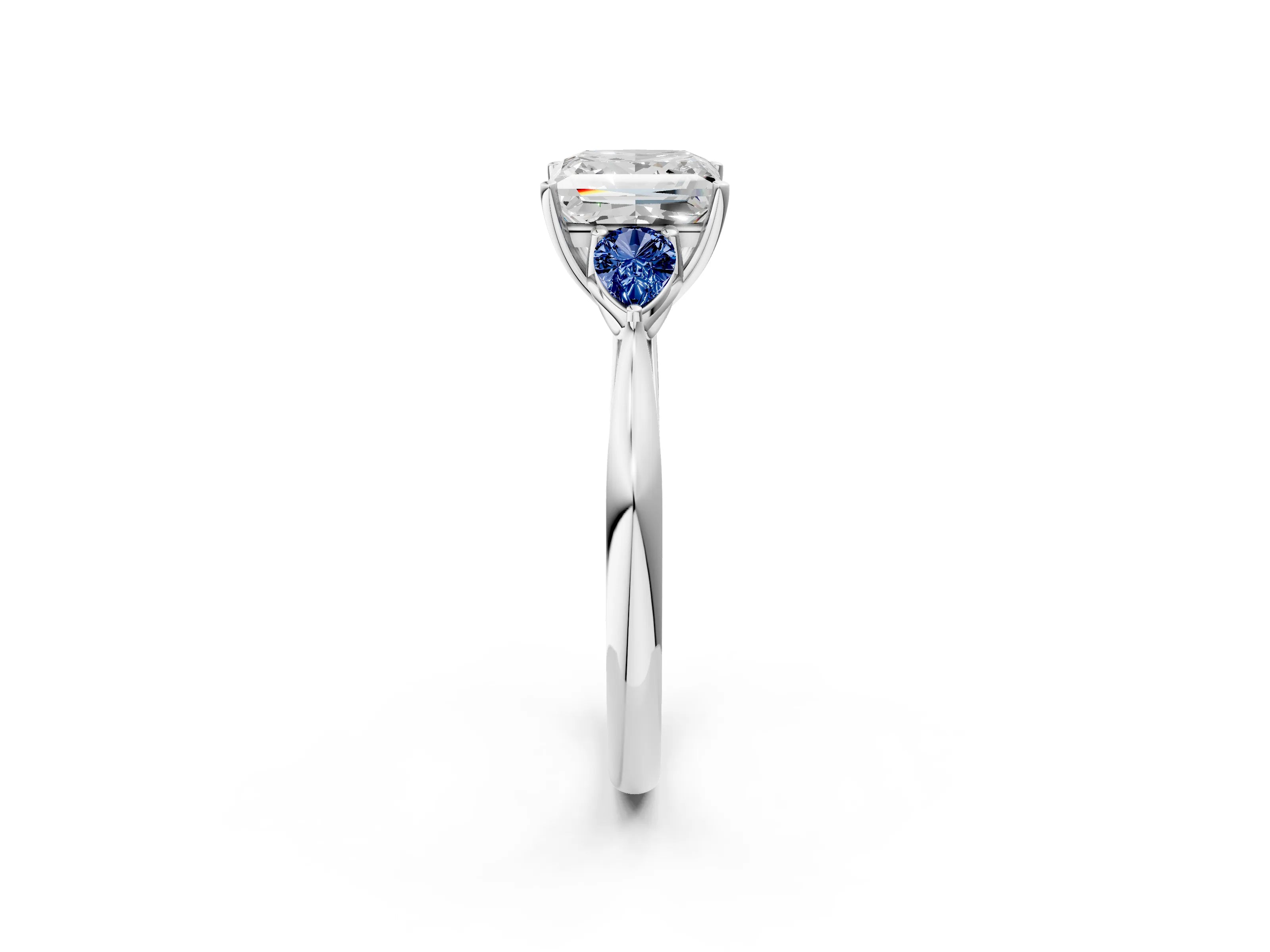 White gold Princess Cut Diamond Three-Stone Ring with Pear with Blue Sapphire side stone Side Stones and Prong Setting_14